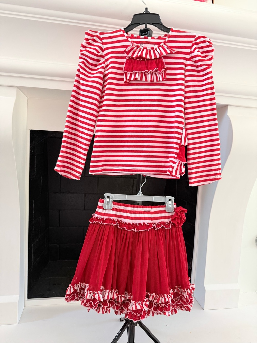 Mustard Pie Red and White Striped Top with Red Ruffle Skirt- Girls 8